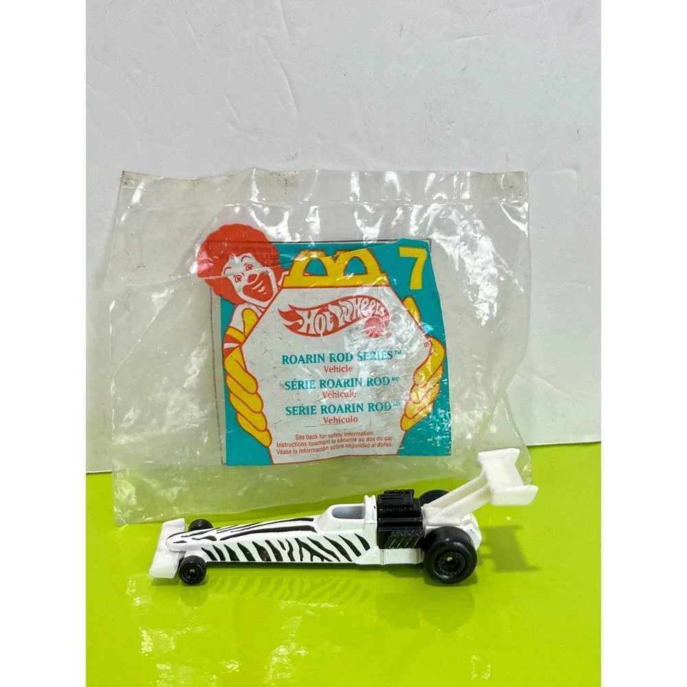 Vintage 1993 Hot Wheels McDonalds Roarin Rod Series 7 Zebra Dragster White Black
